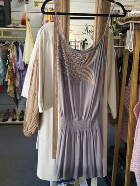 Sweetees Lavender Spaghetti-Strap Mini Dress with Embroidered Yoke